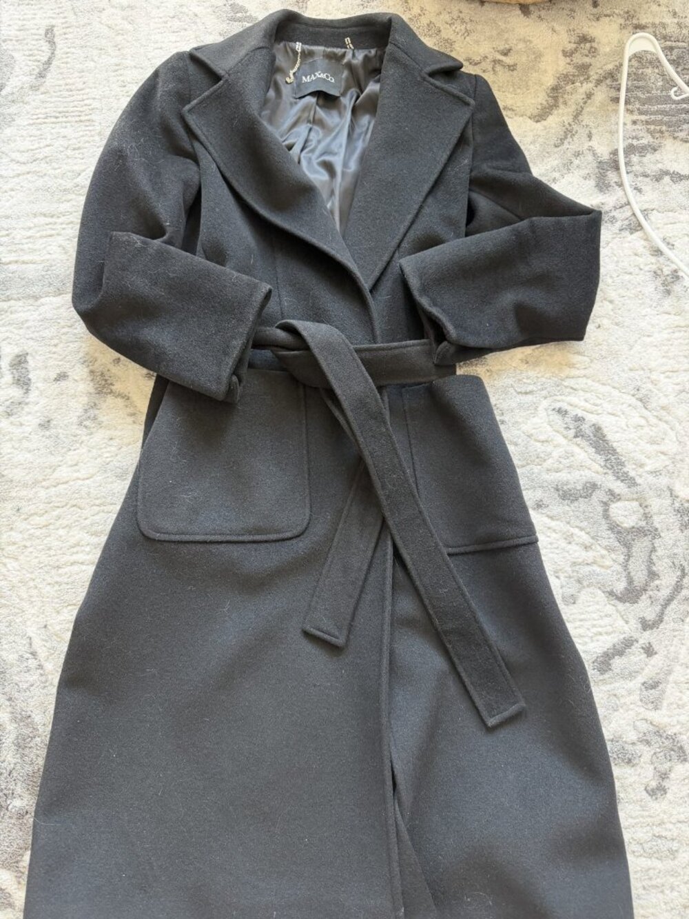 MAX&Co. Black Wool Belted Long Coat - IT 40 / US 4